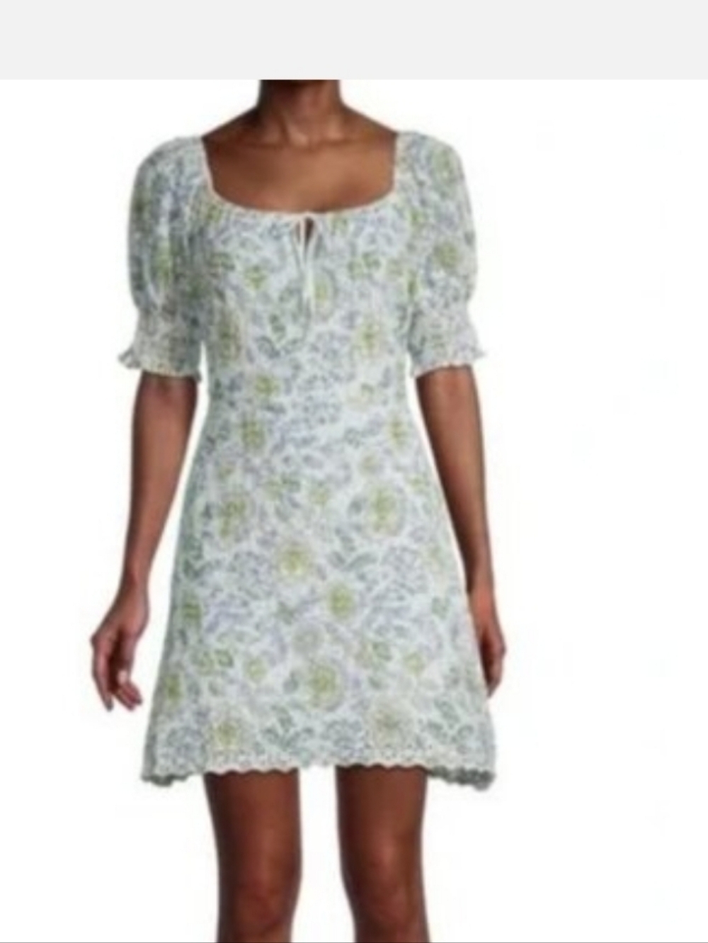 7 For All Mankind Light Blue Mini Dress with Green Floral Print XS